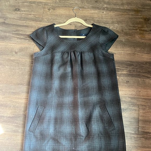 Gap Wool Plaid Dark Grey Shift Dress - Picture 2 of 5